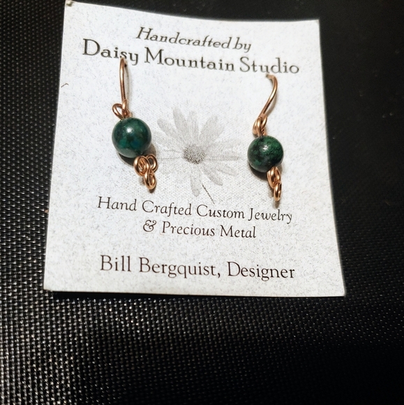 14k GF Malachite Bead Earrings - Picture 3 of 5